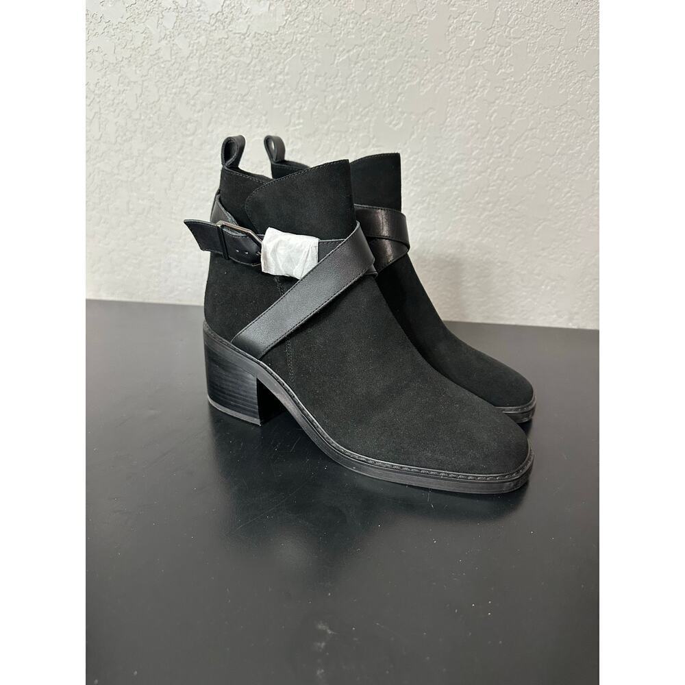 Sanctuary Cora Suede Heeled Ankle Boots Women 10 Black Minimalist Academia Biker - Picture 3 of 8